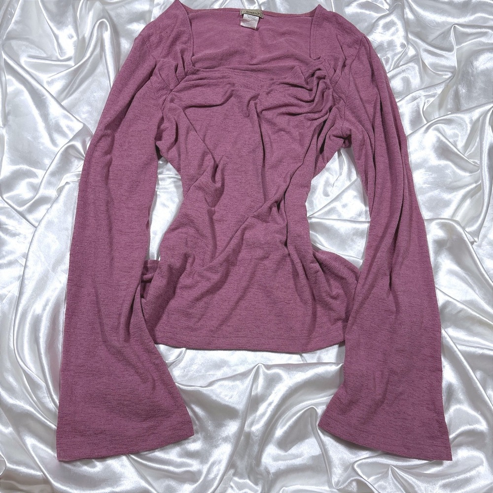 y2k Top Pink Excellent Ruched Square Neck Bell Sleeve Nexxen USA 4802